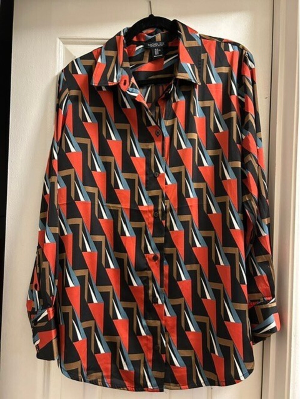 Rachel Zoe Women's Geometric Print Button-Up Blouse XL